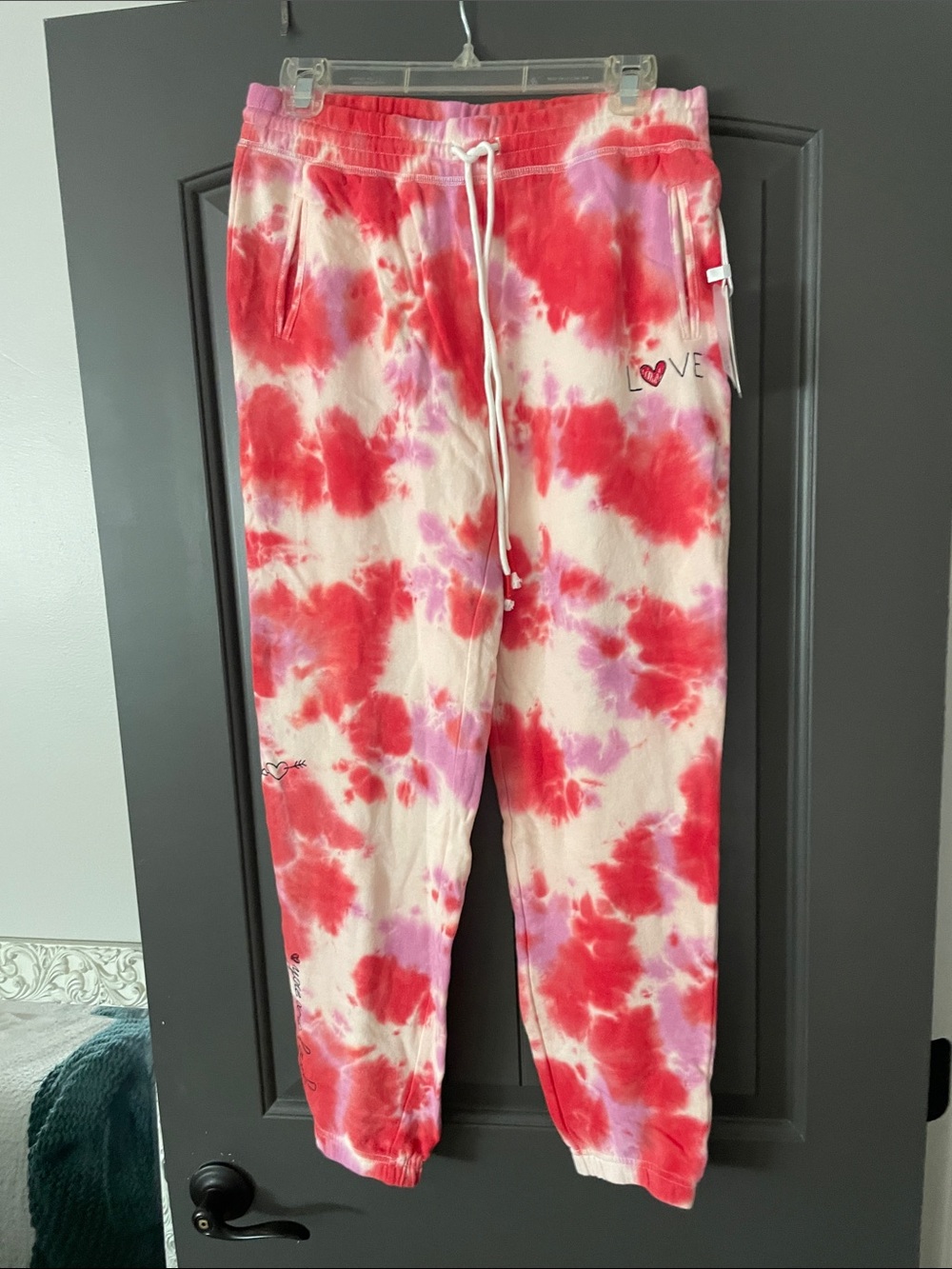 Pj salvage you are loved adult s Pink & Red Jogger Sweatpants with Drawstring